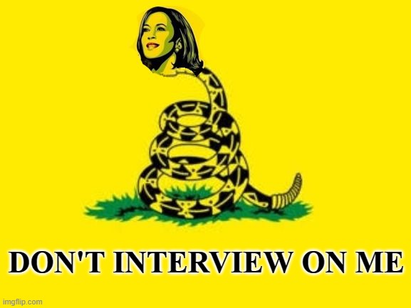 Kamala Is Not a Charming Snake | DON'T INTERVIEW ON ME | image tagged in kamala gadsden snake | made w/ Imgflip meme maker