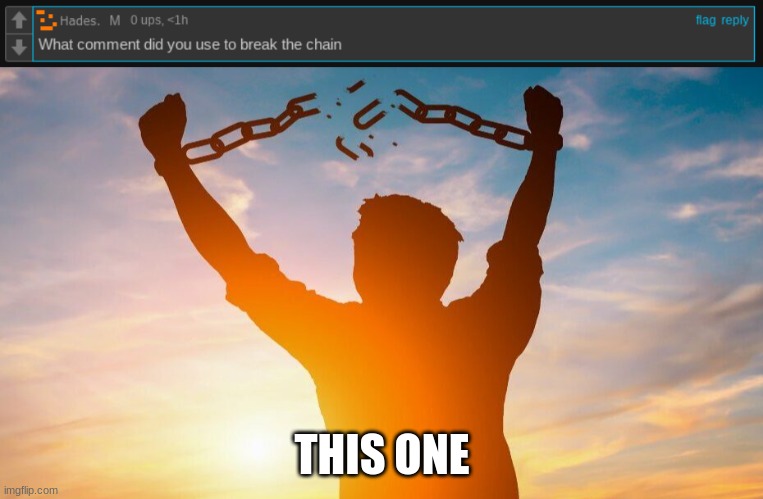 THIS ONE | image tagged in breaking chains | made w/ Imgflip meme maker