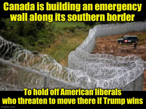 Hey TDS sufferers. Canada doesn’t want you either | Canada is building an emergency wall along its southern border; To hold off American liberals who threaten to move there if Trump wins | image tagged in memes,meanwhile in canada,border wall | made w/ Imgflip meme maker