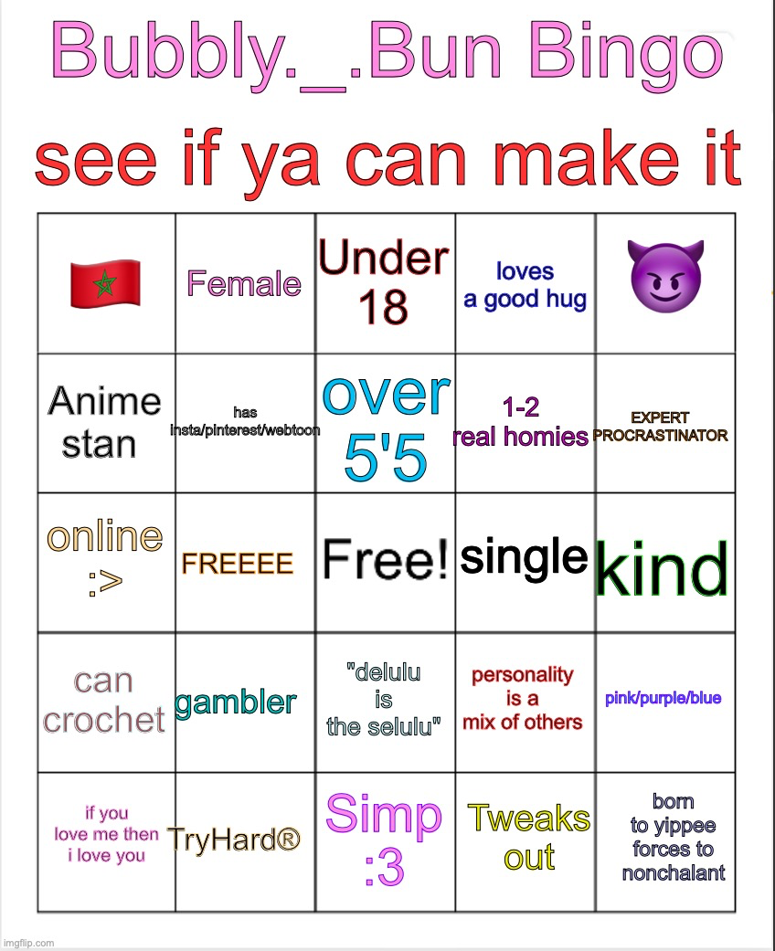 Bubbly._.bun’s bingo Blank Meme Template