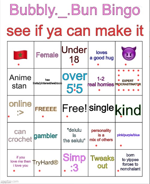 Bubbly._.bun’s bingo | image tagged in bubbly _ bun s bingo | made w/ Imgflip meme maker
