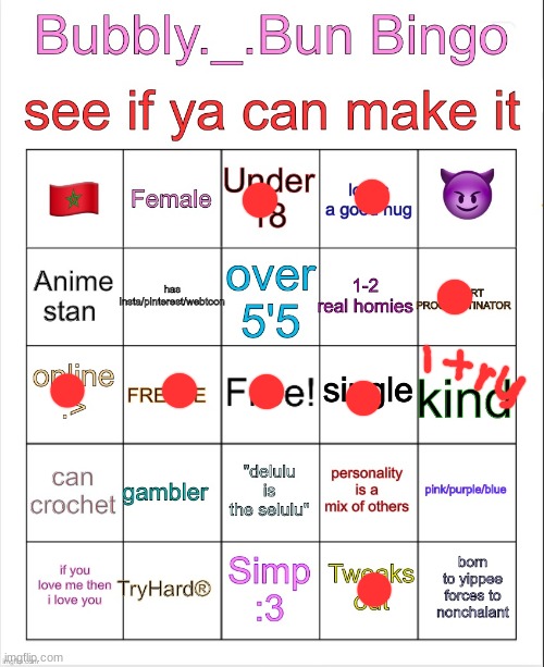 Bubbly._.bun’s bingo | image tagged in bubbly _ bun s bingo | made w/ Imgflip meme maker