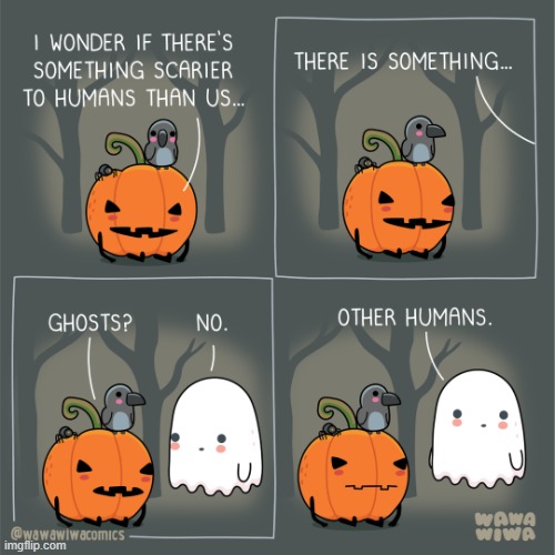 image tagged in halloween,jack-o-lantern,crow,spider,ghost,humans | made w/ Imgflip meme maker