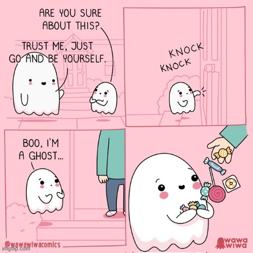 image tagged in ghosts,halloween,trick or treating,boo,candy,aww | made w/ Imgflip meme maker