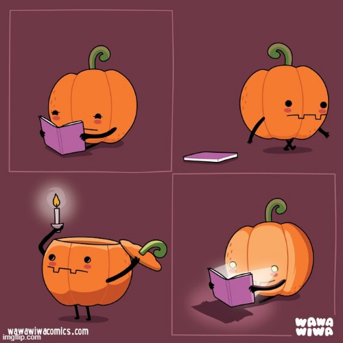 image tagged in halloween,pumpkin,book,reading,candle,jack-o-lantern | made w/ Imgflip meme maker