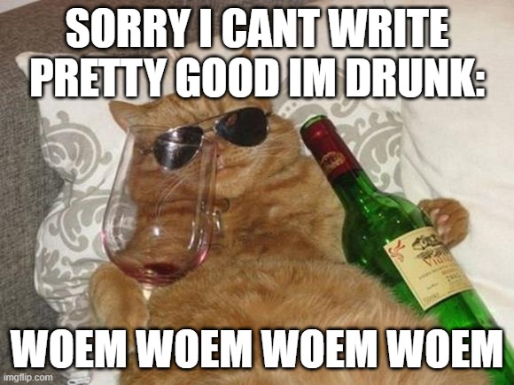 woem | meow | SORRY I CANT WRITE PRETTY GOOD IM DRUNK:; WOEM WOEM WOEM WOEM | image tagged in funny cat birthday,drunk | made w/ Imgflip meme maker