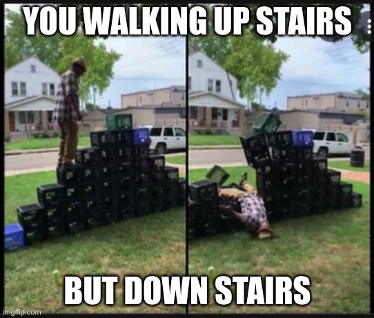 stairs 2.0 | YOU WALKING UP STAIRS; BUT DOWN STAIRS | image tagged in milk-crate-challenge | made w/ Imgflip meme maker