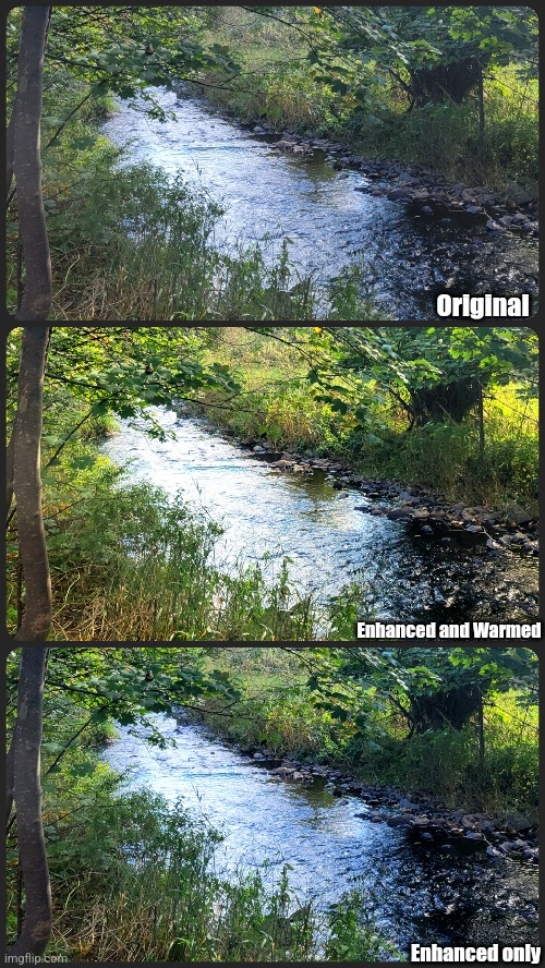 Which version do you like more? | Original; Enhanced and Warmed; Enhanced only | image tagged in pictures,nature,touch grass,fresh memes | made w/ Imgflip meme maker