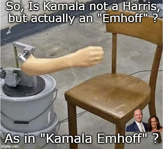 What's in a name? Turns out a lot sometimes | So, Is Kamala not a Harris, but actually an "Emhoff" ? As in "Kamala Emhoff" ? | image tagged in kamala emhoff meme | made w/ Imgflip meme maker