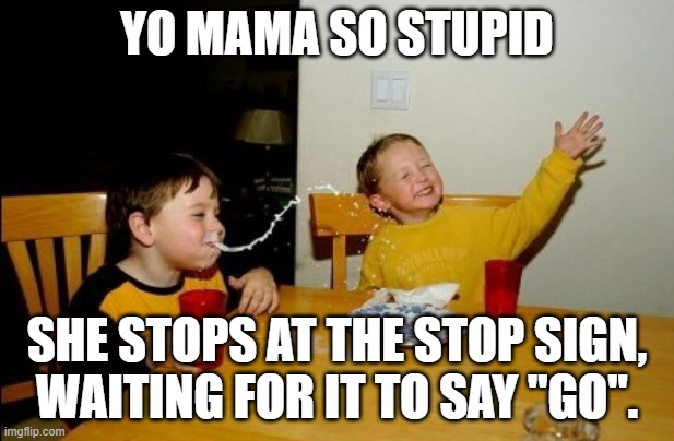 Yo Mamas So Fat Meme | YO MAMA SO STUPID; SHE STOPS AT THE STOP SIGN, WAITING FOR IT TO SAY ''GO''. | image tagged in memes,yo mamas so fat | made w/ Imgflip meme maker