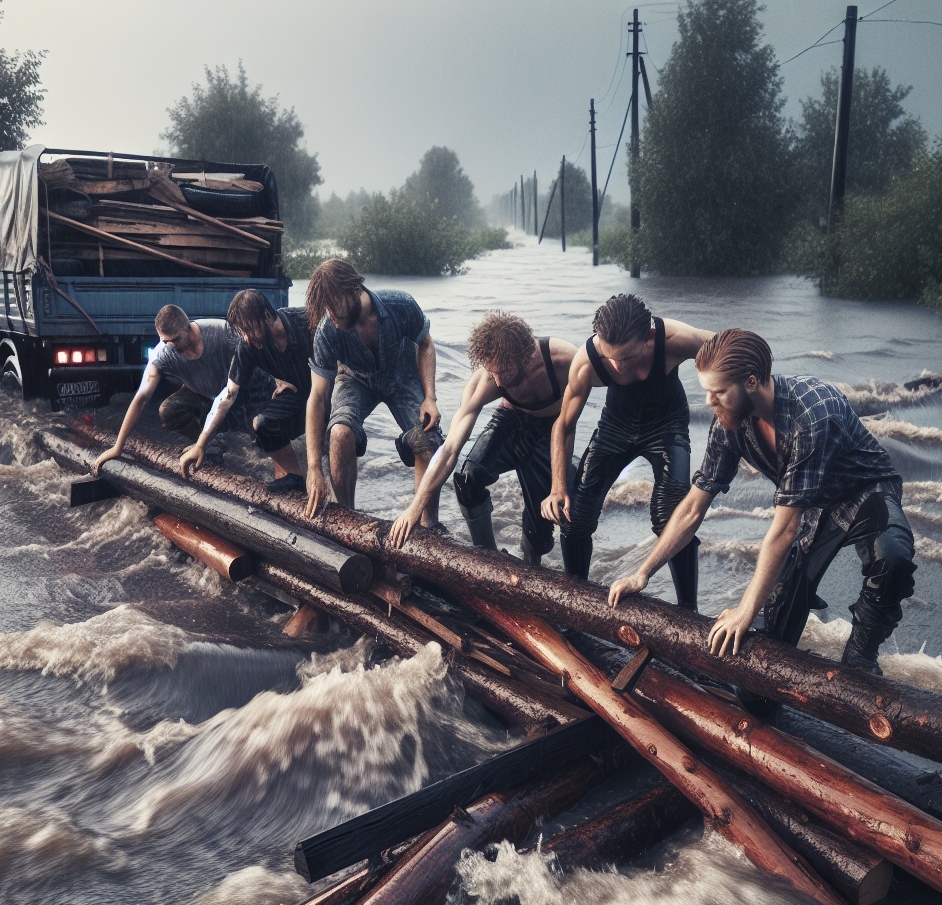 young men constructing a bridge with logs Blank Meme Template