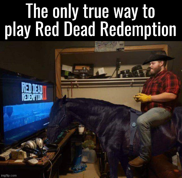 Horsing around | The only true way to play Red Dead Redemption | image tagged in gaming | made w/ Imgflip meme maker