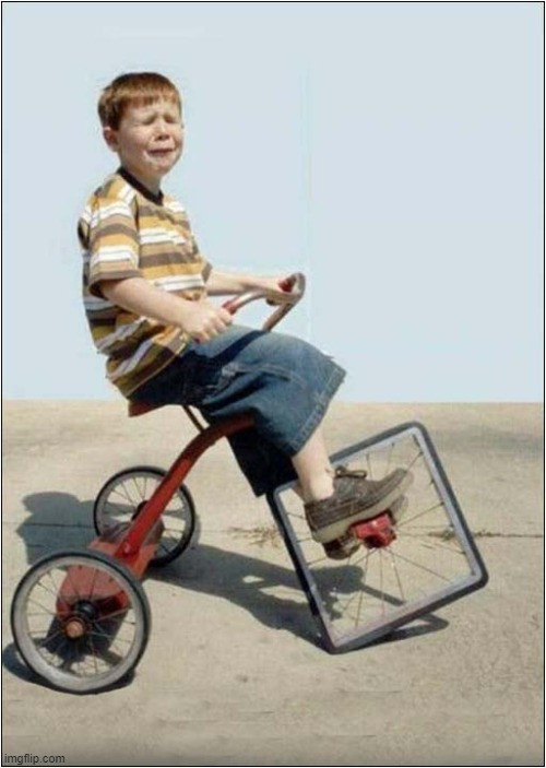 Little Timmy Didn't Like His New 'All Terrain Bike' ! | image tagged in vintage,tricycle,all terrain | made w/ Imgflip meme maker