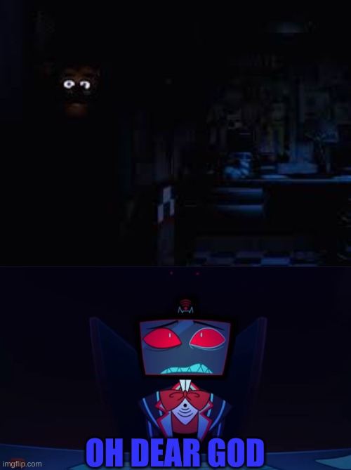 If (BLANK) was in FNaF part 1: Vox | OH DEAR GOD | image tagged in power out,vox in disbelief | made w/ Imgflip meme maker