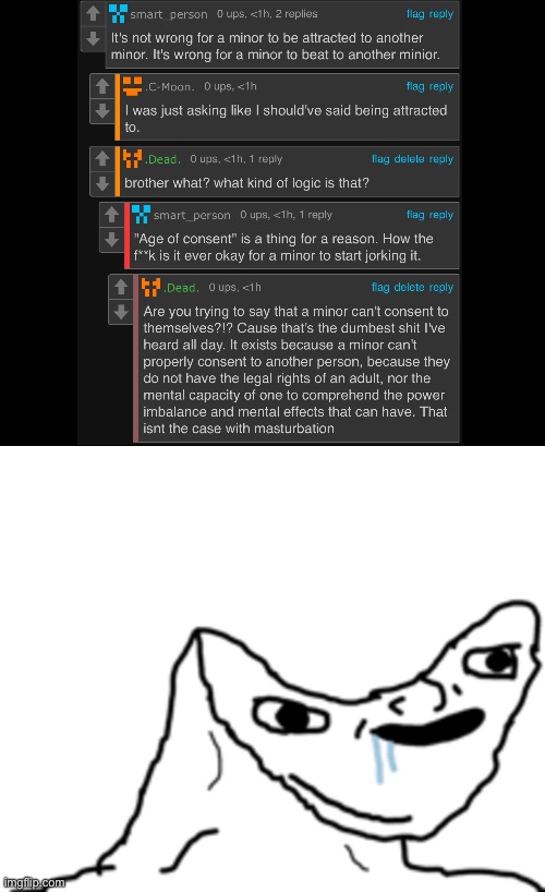 I’m not saying they SHOULD, but to say it’s point blank wrong because of that? Naw | image tagged in canoe head wojak | made w/ Imgflip meme maker