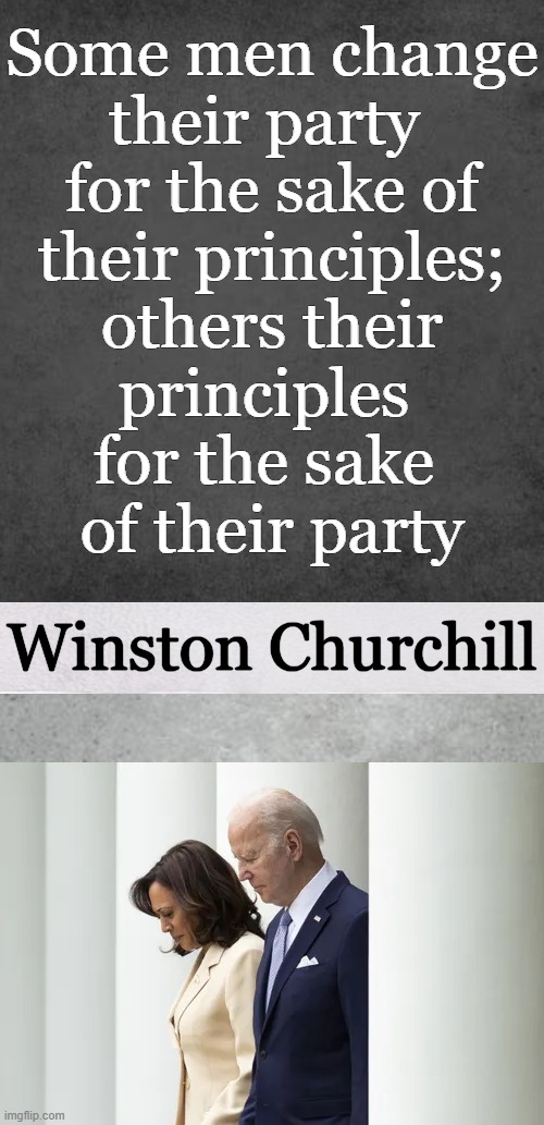 Principle-driven vs Party-driven | Some men change

their party 

for the sake of

their principles;

others their

principles 

for the sake 

of their party; Winston Churchill | image tagged in difference,know the difference,yeah this is big brain time,winston churchill,quote,democrats | made w/ Imgflip meme maker