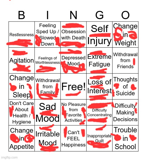 depression bingo 1 | image tagged in depression bingo 1 | made w/ Imgflip meme maker