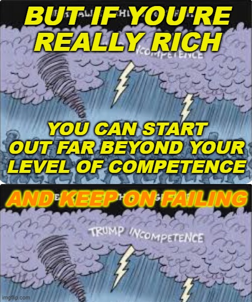 BUT IF YOU'RE REALLY RICH YOU CAN START OUT FAR BEYOND YOUR LEVEL OF COMPETENCE AND KEEP ON FAILING | made w/ Imgflip meme maker