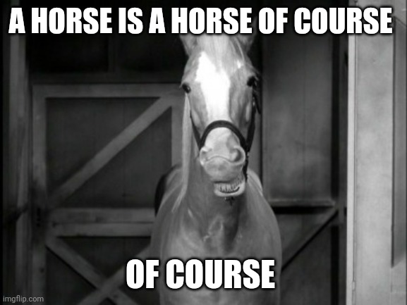 Horse | A HORSE IS A HORSE OF COURSE; OF COURSE | image tagged in mr ed,funny memes | made w/ Imgflip meme maker