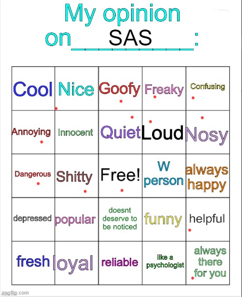 My opinion on ___ bingo by owu | SAS | image tagged in my opinion on ___ bingo by owu | made w/ Imgflip meme maker