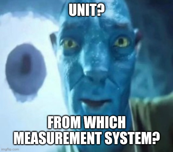 Avatar guy | UNIT? FROM WHICH MEASUREMENT SYSTEM? | image tagged in avatar guy | made w/ Imgflip meme maker