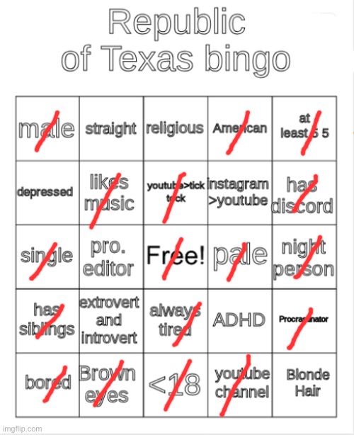 I redid it because I messed up on the other one | image tagged in republic of texas bingo | made w/ Imgflip meme maker