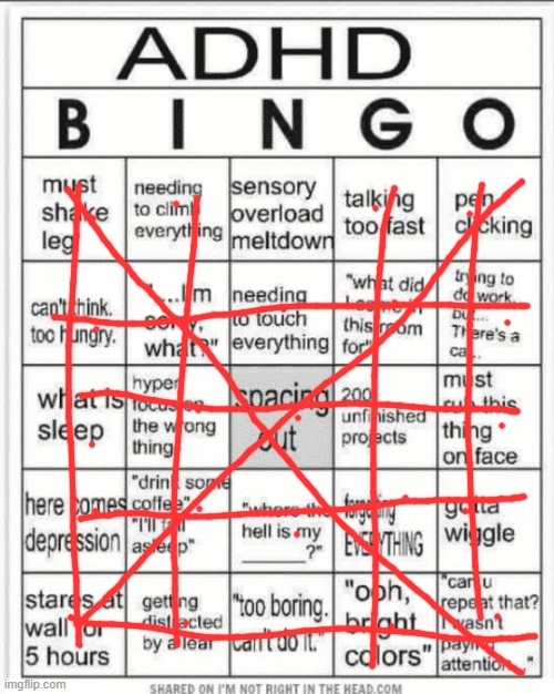 oh my god | image tagged in adhd bingo | made w/ Imgflip meme maker