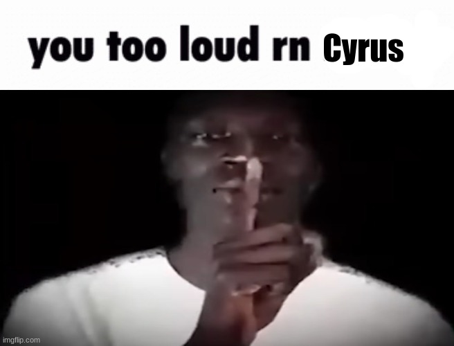 You too loud rn | Cyrus | image tagged in you too loud rn | made w/ Imgflip meme maker