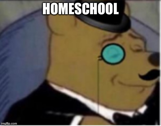 Tuxedo Winnie Pooh 3rd Panel | HOMESCHOOL | image tagged in tuxedo winnie pooh 3rd panel | made w/ Imgflip meme maker