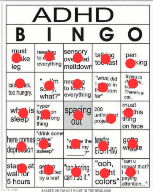 Soooo, I was diagnosed when I was 2 | image tagged in adhd bingo | made w/ Imgflip meme maker