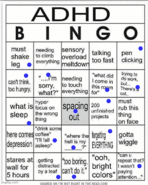 im undiagnosed but im 99% sure i have adhd, i have literally every symptom | image tagged in adhd bingo | made w/ Imgflip meme maker