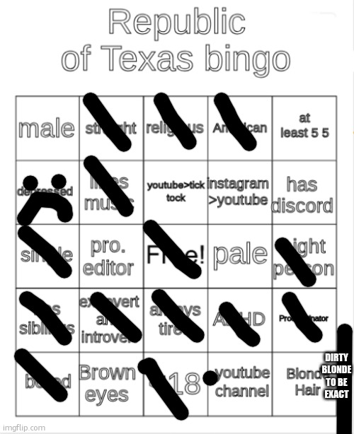 Republic of Texas Bingo | DIRTY BLONDE TO BE EXACT | image tagged in republic of texas bingo | made w/ Imgflip meme maker