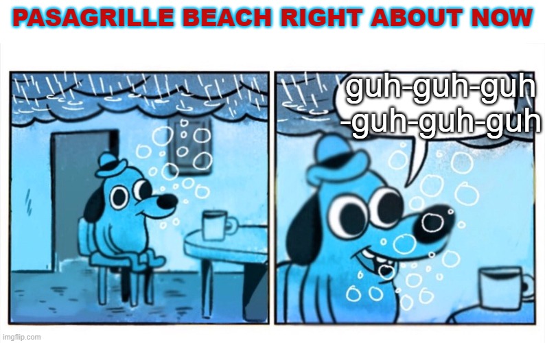 This is fine underwater | PASAGRILLE BEACH RIGHT ABOUT NOW guh-guh-guh
-guh-guh-guh | image tagged in this is fine underwater | made w/ Imgflip meme maker