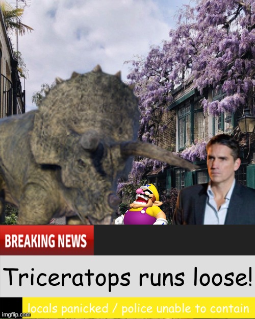 Majestic bicycle | locals panicked / police unable to contain Triceratops runs loose! | image tagged in majestic bicycle | made w/ Imgflip meme maker