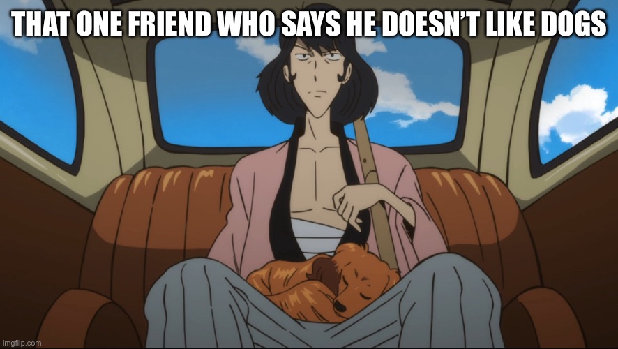 THAT ONE FRIEND WHO SAYS HE DOESN’T LIKE DOGS | image tagged in dogs,lupin the third,goemon,meme,friends | made w/ Imgflip meme maker