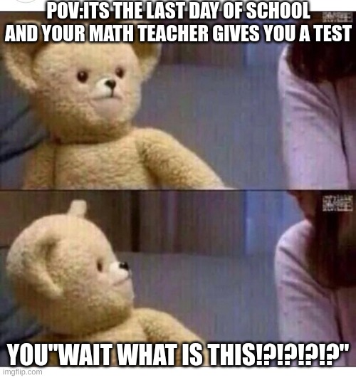 I hope this never happens | POV:ITS THE LAST DAY OF SCHOOL AND YOUR MATH TEACHER GIVES YOU A TEST; YOU"WAIT WHAT IS THIS!?!?!?!?" | image tagged in wait what | made w/ Imgflip meme maker