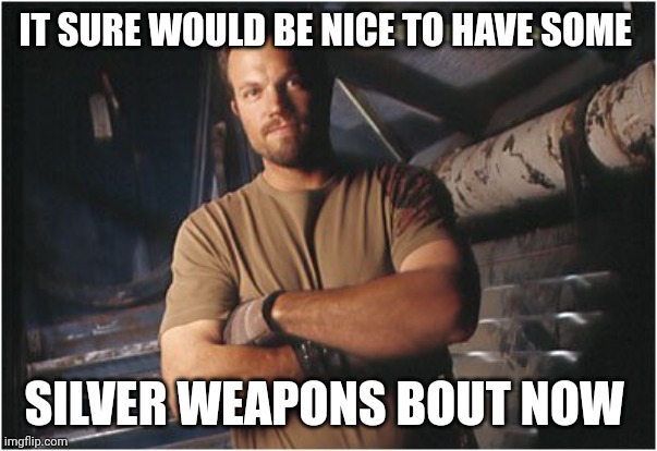 Jayne Cobb | IT SURE WOULD BE NICE TO HAVE SOME; SILVER WEAPONS BOUT NOW | image tagged in jayne cobb | made w/ Imgflip meme maker