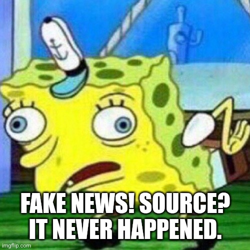 triggerpaul | FAKE NEWS! SOURCE? IT NEVER HAPPENED. | image tagged in triggerpaul | made w/ Imgflip meme maker