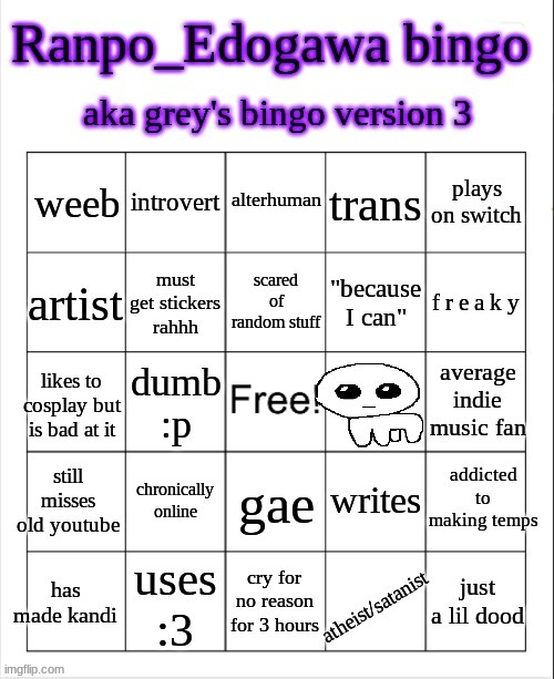 new bingo !! | image tagged in grey's 3rd bingo | made w/ Imgflip meme maker