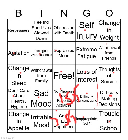 Title | image tagged in depression bingo 1 | made w/ Imgflip meme maker