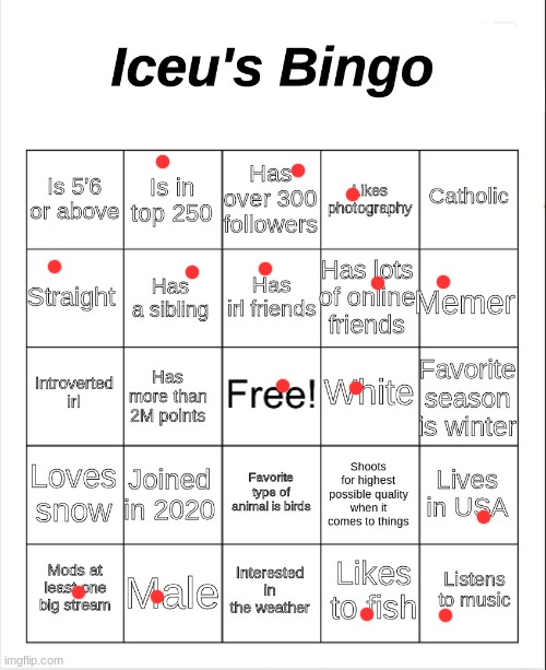 Iceu's Bingo | image tagged in iceu's bingo | made w/ Imgflip meme maker