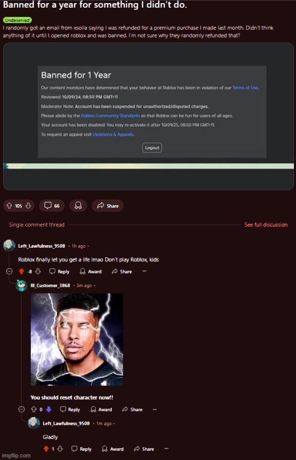 Ragebaiting on a stupid Roblox Subreddit | made w/ Imgflip meme maker