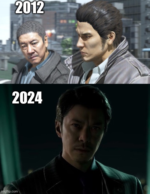 Yakuza has come a long way in terms of looks | 2012; 2024 | made w/ Imgflip meme maker