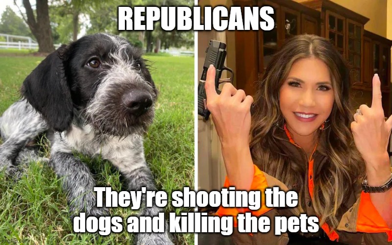 Republicans shoot dogs | REPUBLICANS; They're shooting the dogs and killing the pets | image tagged in killing the pets | made w/ Imgflip meme maker