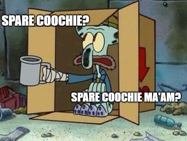 Spare Change | SPARE COOCHIE? SPARE COOCHIE MA'AM? | image tagged in spare change,memes,shitpost | made w/ Imgflip meme maker