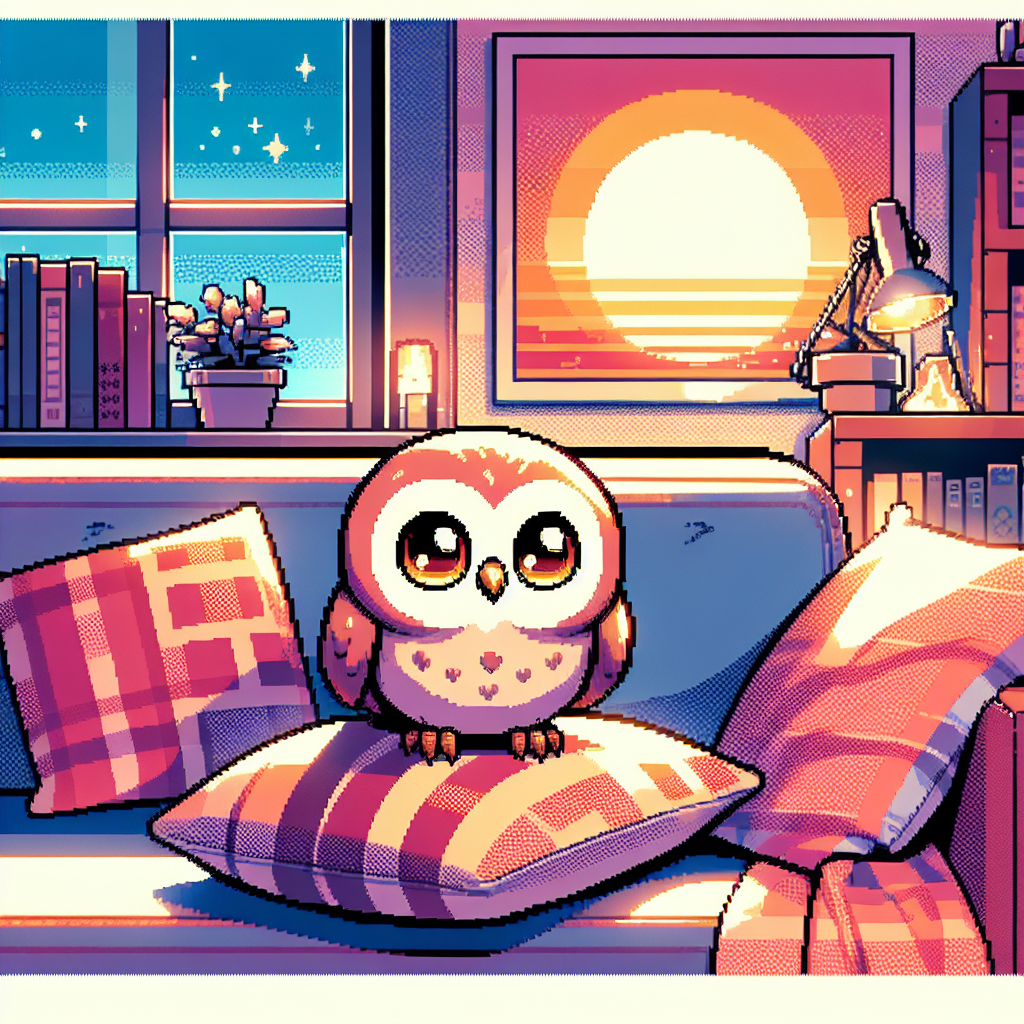 Cute little owl sitting on my couch and watching the sunset Blank Meme Template