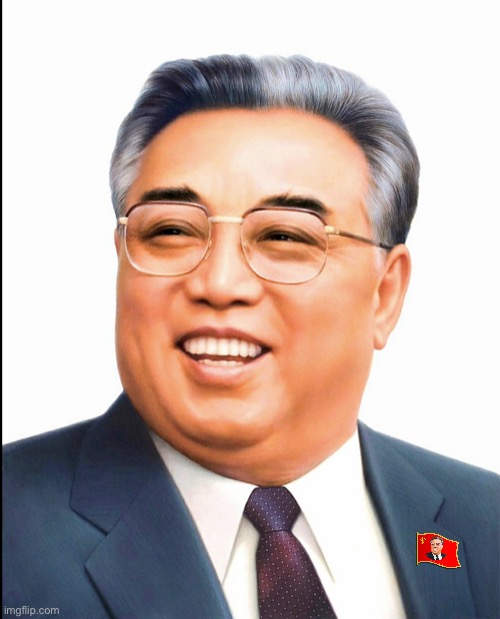 Kim Il-Sung’s portrait with his own badge | image tagged in kim il sung,north korea,communist | made w/ Imgflip meme maker