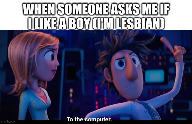 Don't ask... | WHEN SOMEONE ASKS ME IF I LIKE A BOY (I'M LESBIAN) | image tagged in to the computer,lgbtq | made w/ Imgflip meme maker