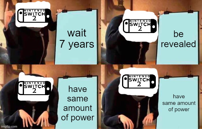 after 7 years we can get it soon | wait 7 years; be revealed; have same amount of power; have same amount of power | image tagged in memes,gru's plan | made w/ Imgflip meme maker