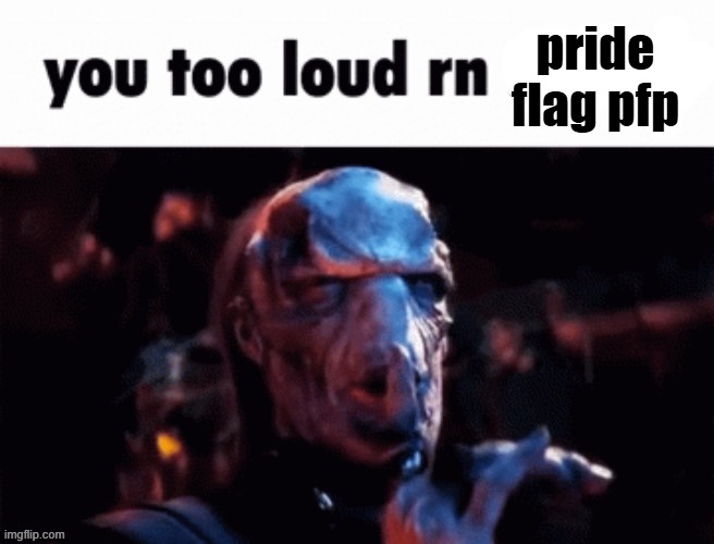 You too loud rn | pride flag pfp | image tagged in you too loud rn | made w/ Imgflip meme maker